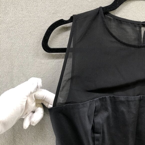 Mango Sleeveless Mini Dress Size 6 Black Navy Pleated A-Line Mesh Chest Formal - Picture 5 of 11